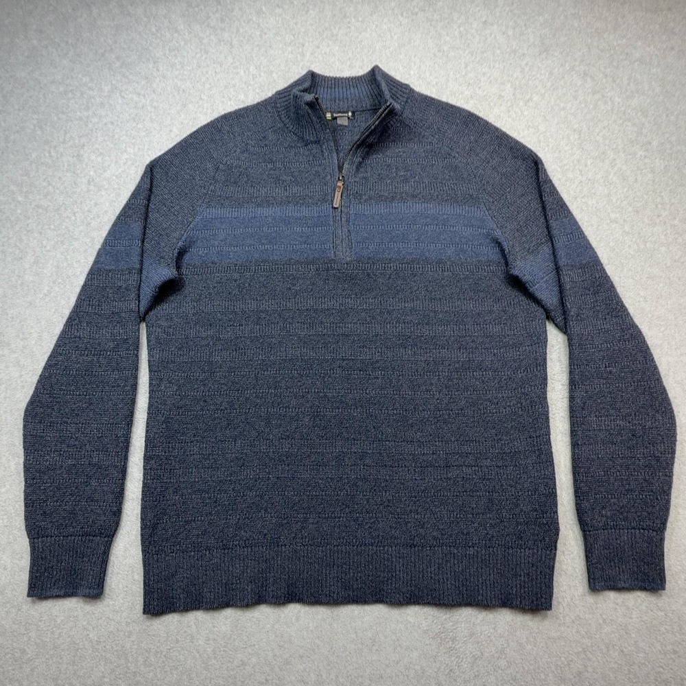 Smartwool Ripple Ridge Sweater Men Large Blue Stripe Wool Blend 1/2 Zip Pullover